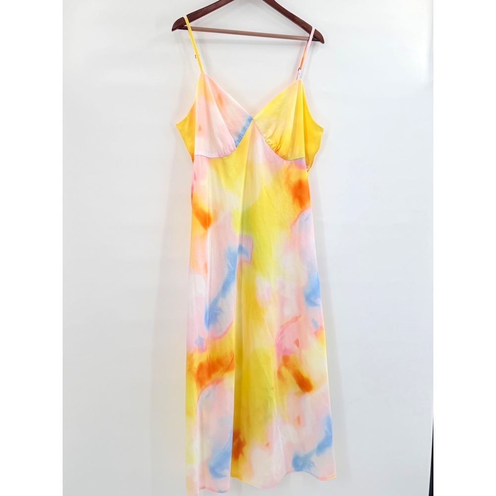 Satin Minimal Slip Dress Skinny Strap 2X DVF Target Pastel Sunset Watercolor NWT - Picture 1 of 11